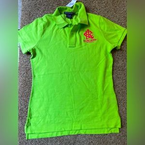 Bright/ Lime Green Ralph Lauren Sport Polo with pink Ralph Lauren Stitching